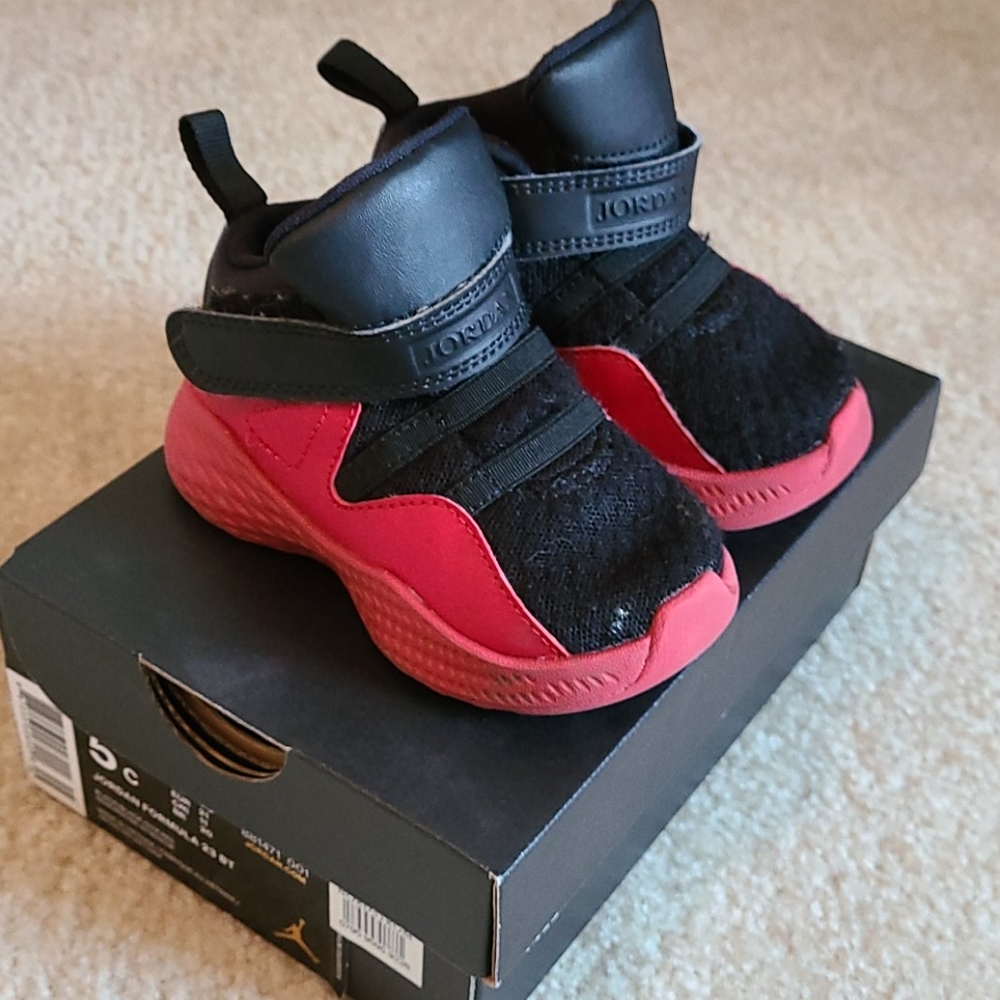 Baby Red and Black Jordan's Size 5